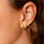 Load image into Gallery viewer, Close-up of a person wearing a gold hoop earring.
