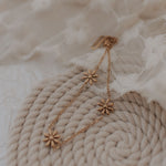 Gold flower-shaped bracelet on a textured beige surface