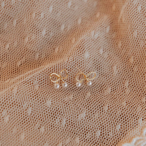 Mila Pearl and Gold Bow Studs