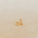 Gold earing on a beige background